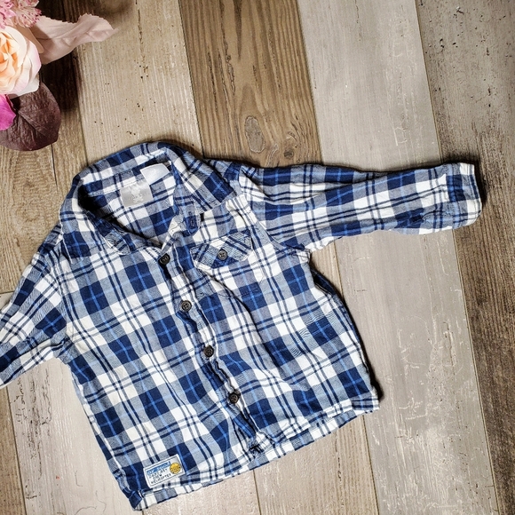 Koala Kids Blue White 100% Cotton Plaid Button Down Shirt Baby Toddler Boy 18m - Picture 5 of 10